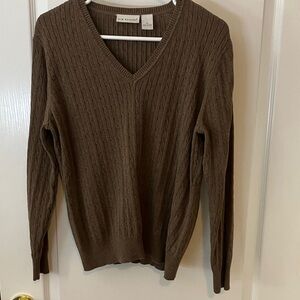 XL 100% cotton cable knit sweater in light heathered brown